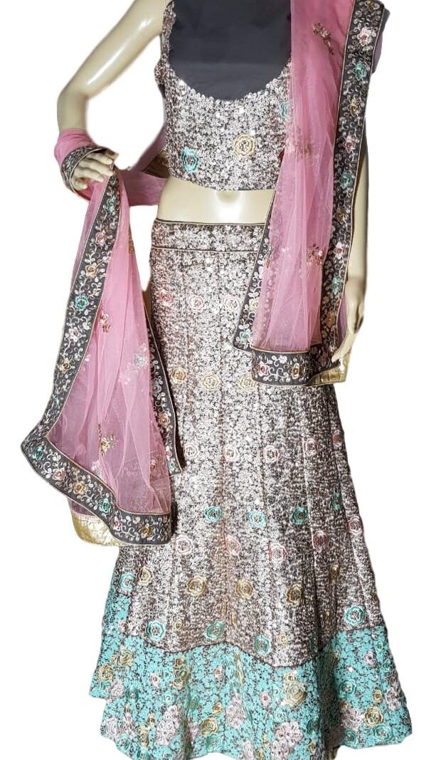 HashtagTrending Fashions Zardozi Lehenga Choli for Party and Wedding wear (Brown and Pink)