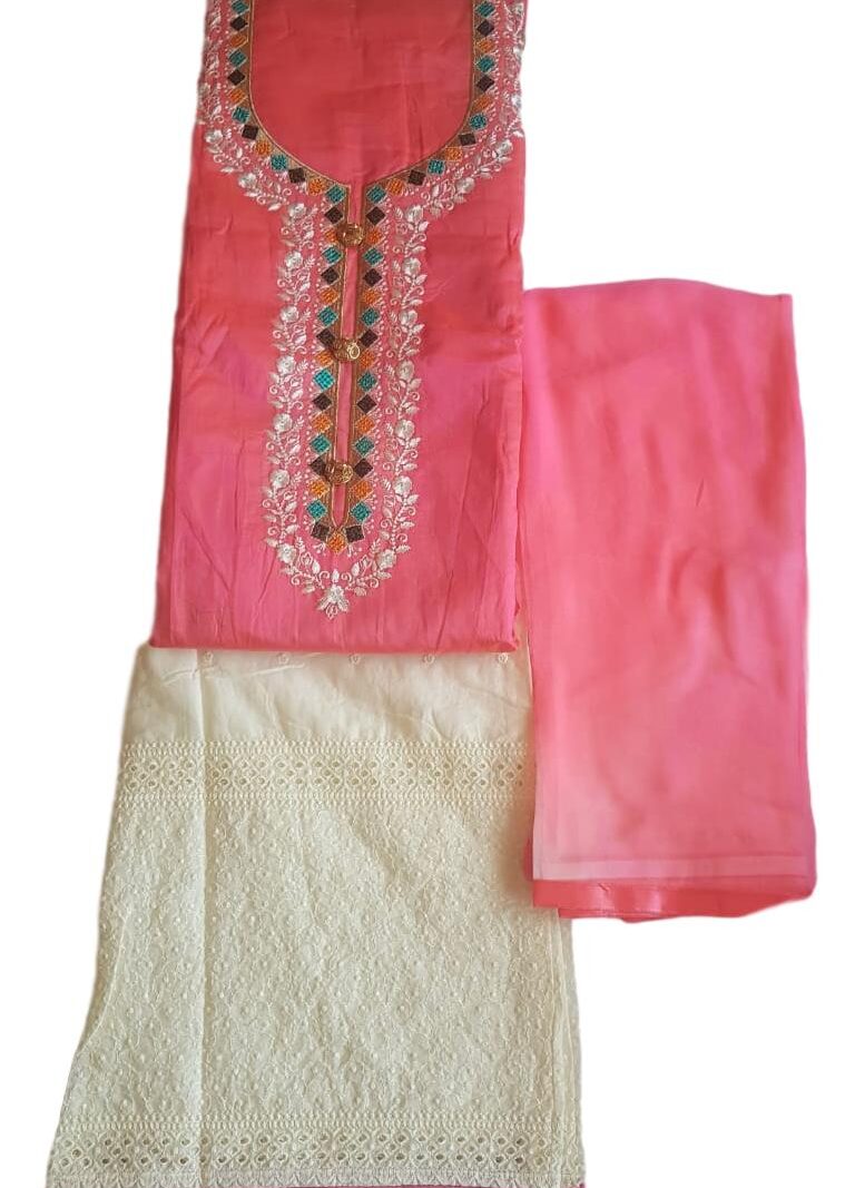 Beautiful Semistitched Chanderi Cotton Dress Material