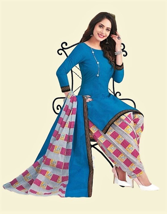 Pure cotton printed dress material -Blue