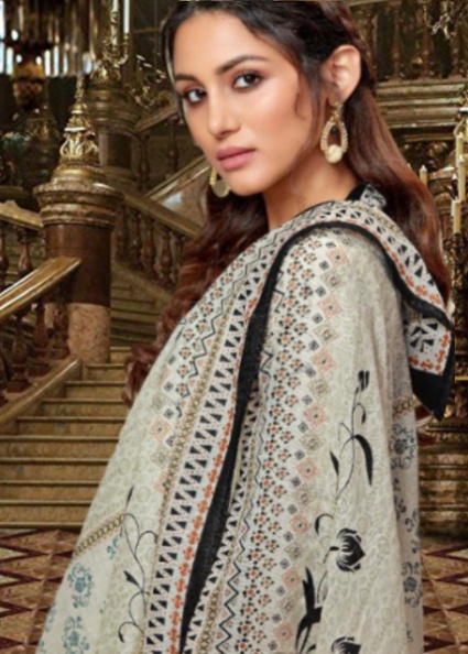 Pure Cotton Designer dress material -Black and Cream