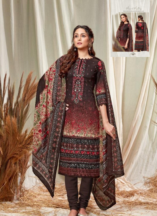Pure Cotton Designer dress material - Black and Brown