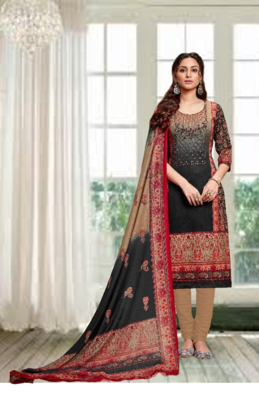 Pure Cotton Designer dress material- Black