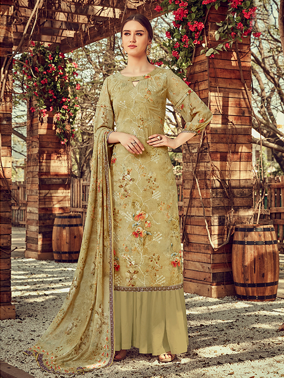 Georgette Digital Print Dress Material -Kishmish Green