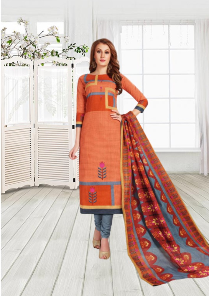 Malai cotton printed dress material -Peach
