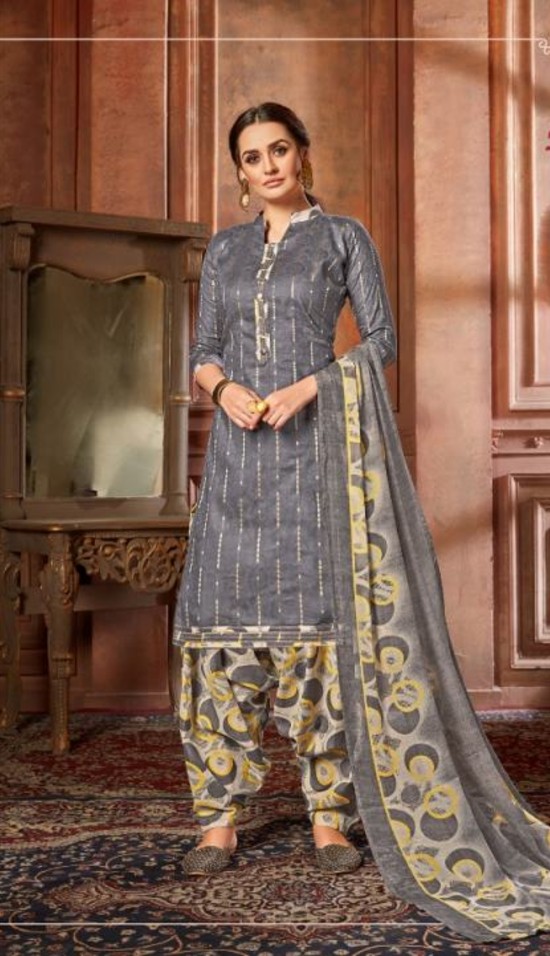 Pure Cotton Zam Jacquard Dress Material- Grey