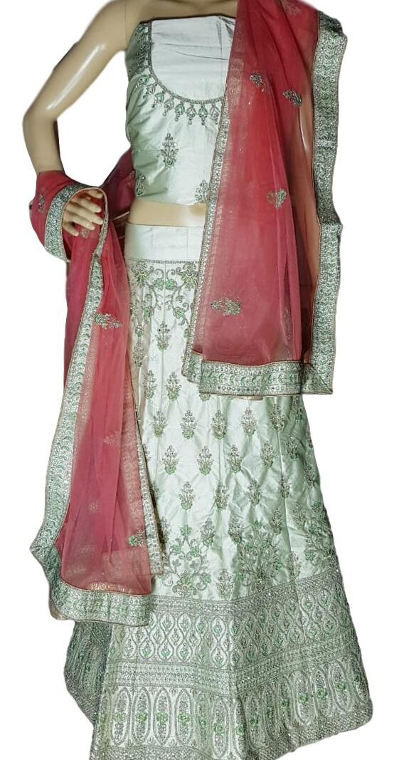 HashtagTrending Fashions Semi stitched Lehenga Choli for Party and Wedding (Green and Pink)