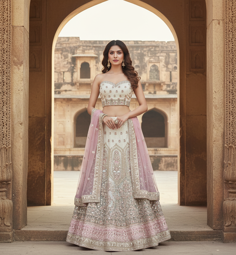 HashtagTrending Fashions Designer Lehenga Choli Pink with Zari work for Wedding, Engagement and Party