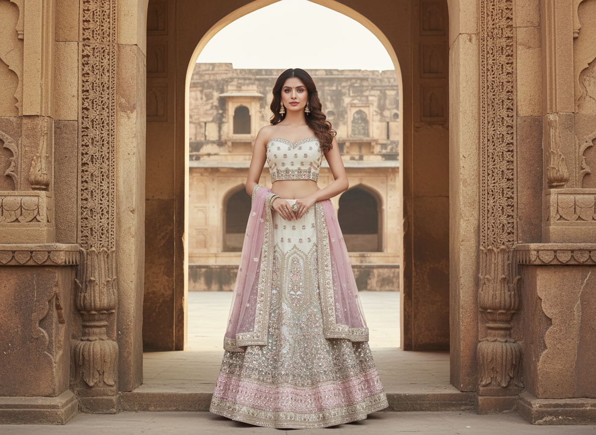 HashtagTrending Fashions Designer Lehenga Choli Pink with Zari work for Wedding, Engagement and Party