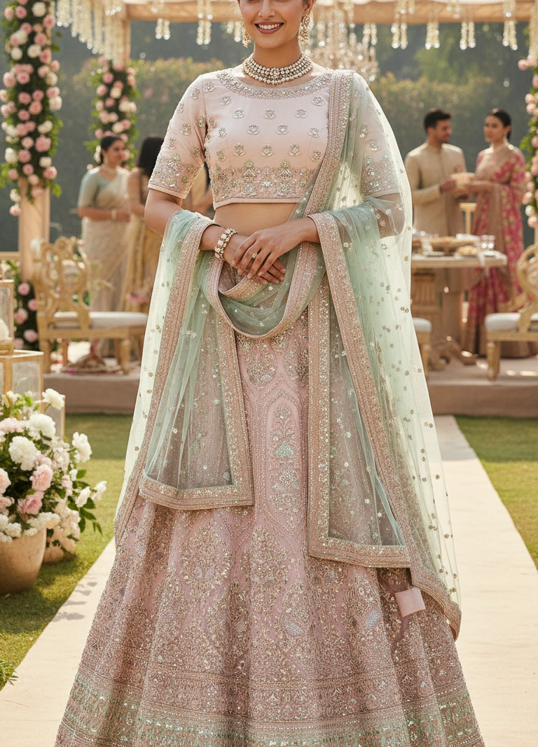 HashtagTrending Fashions Designer Lehenga Choli Pink with Zari work for Wedding, Engagement and Party
