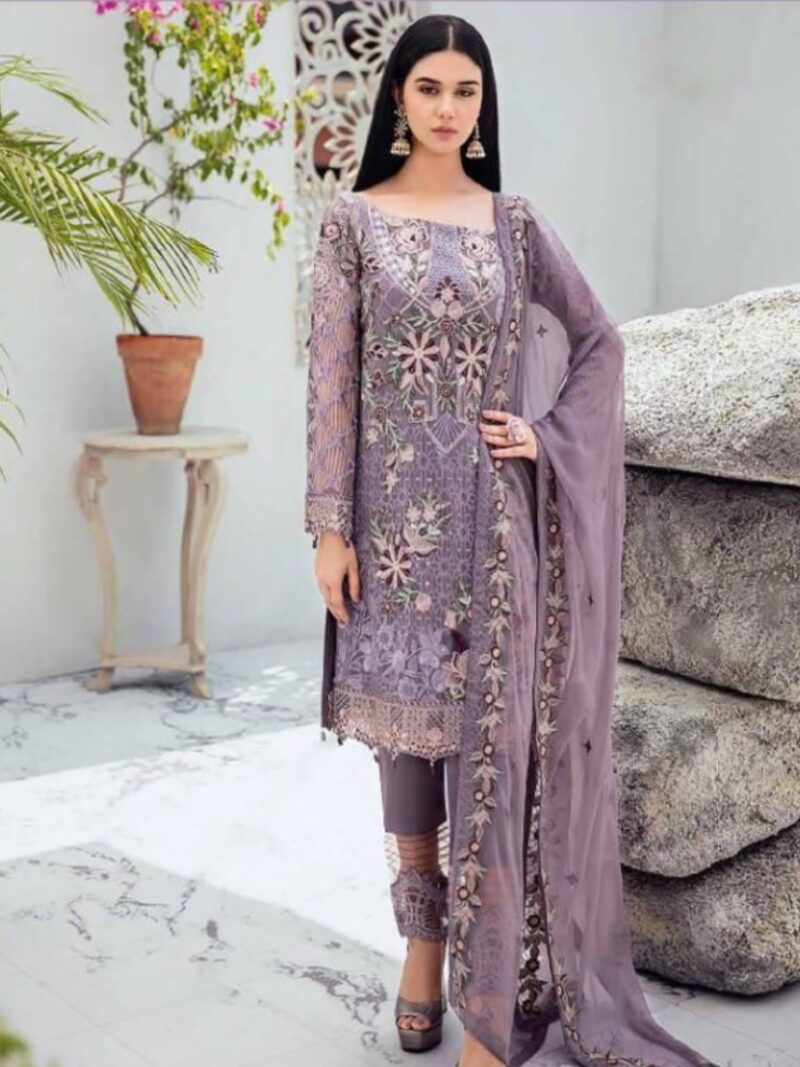 Georgette dress material with Heavy Embroidery -Purple