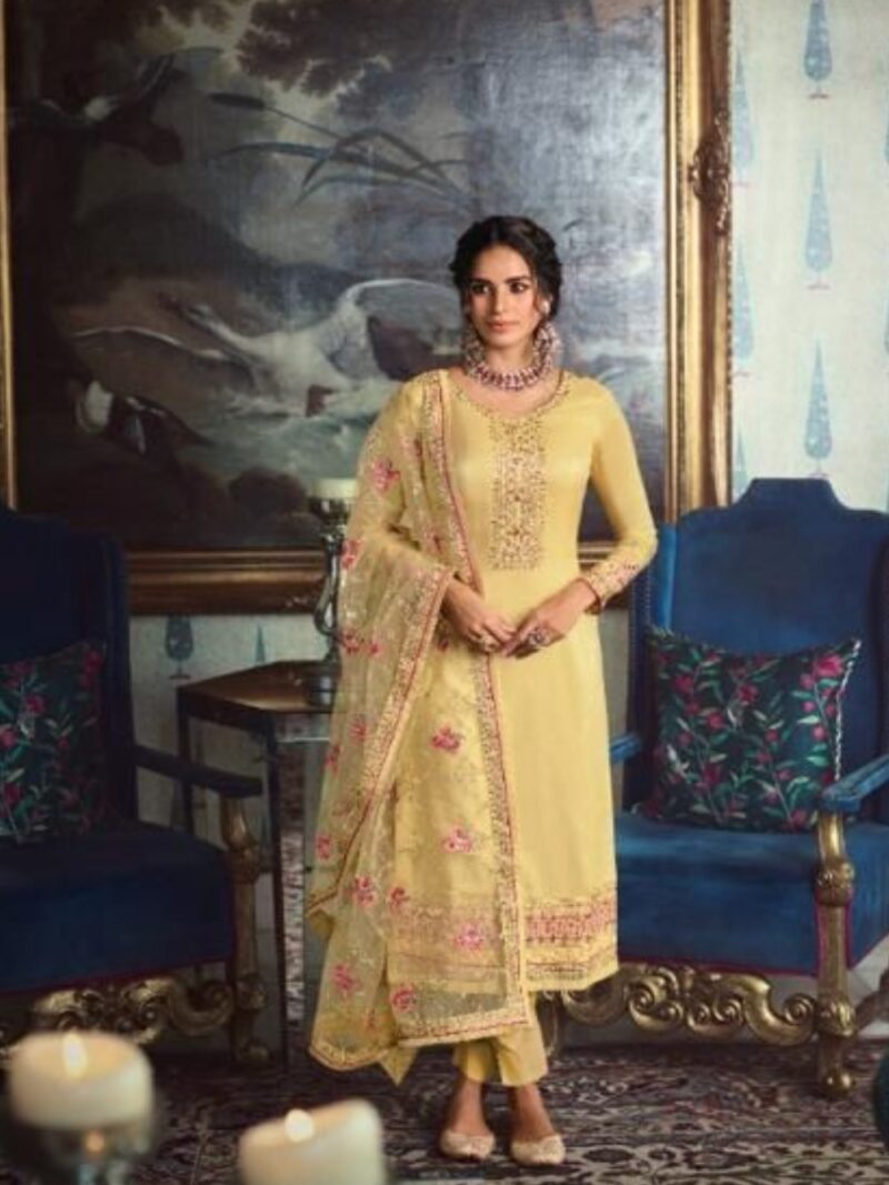 Tusser Silk dress material - Yellow