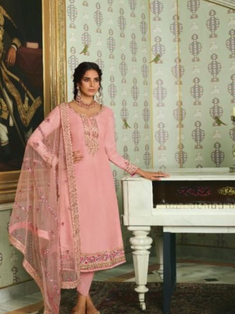 Tusser Silk dress material - Pink
