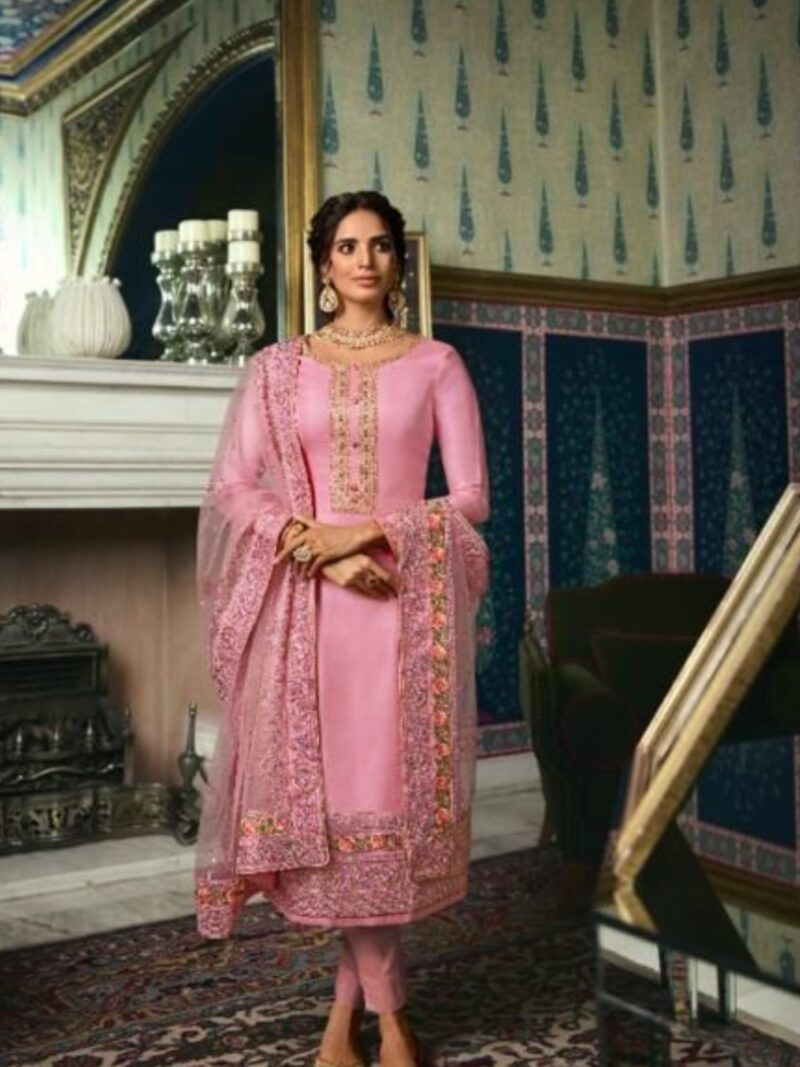 Tusser Silk dress material - Pink