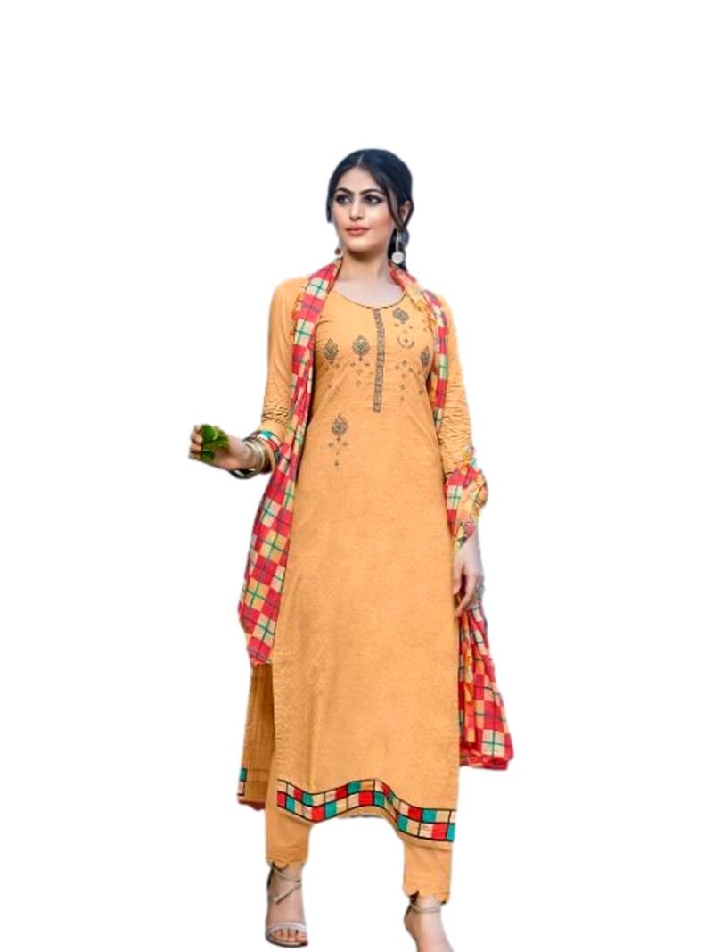 Cotton Fine Digital Printed Dress Material-Orange