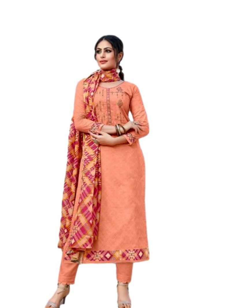 Cotton Fine Digital Printed Dress Material- Peach
