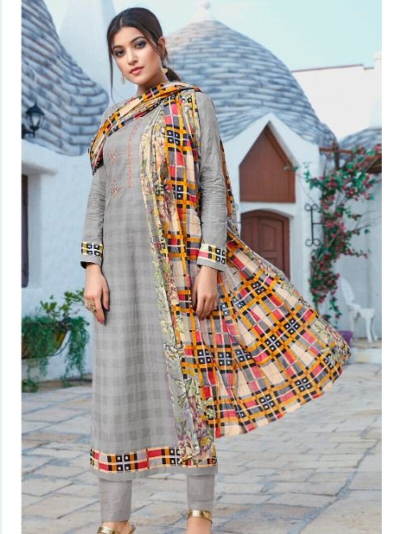 Cotton Fine Digital Printed Dress Material-Grey