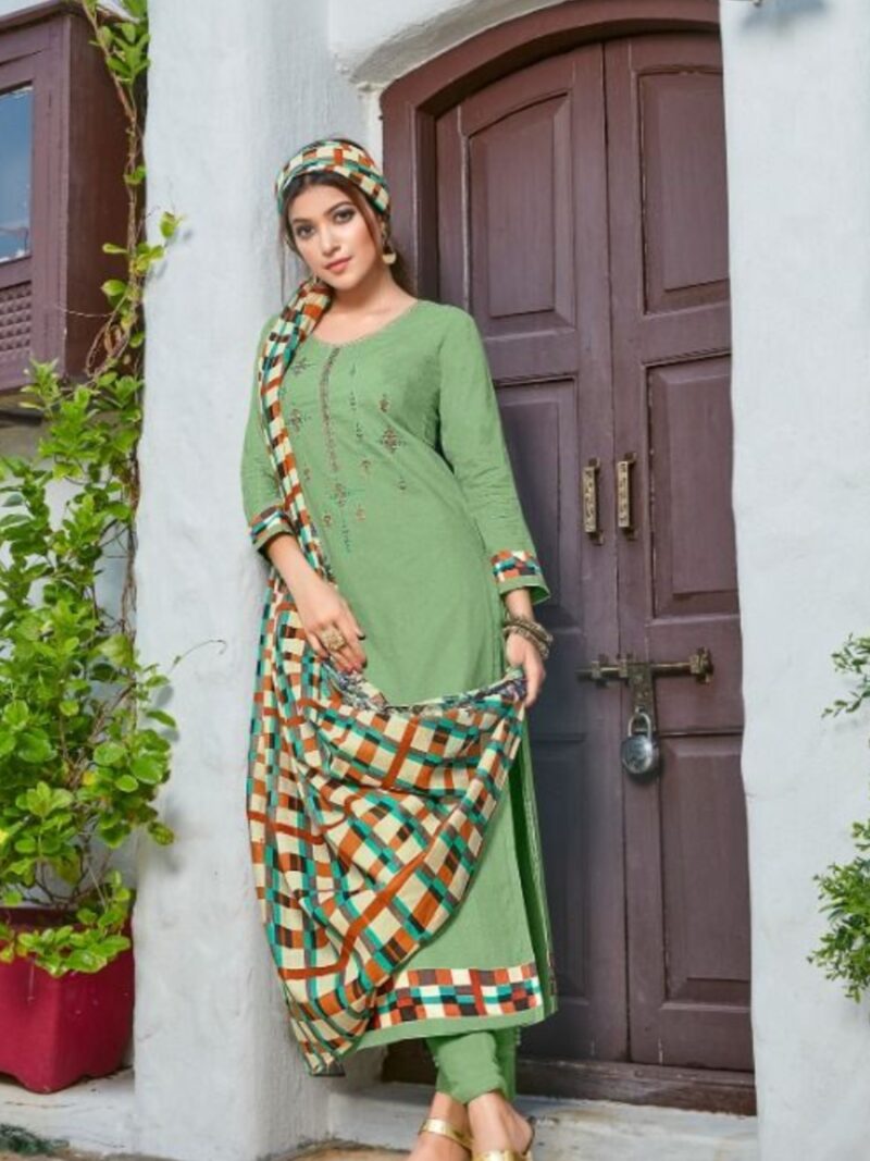 Cotton Fine Digital Printed Dress Material-Green