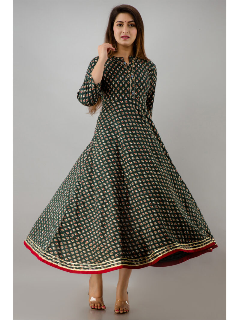 Women's Stitched Rayon Kurti - Dark Green