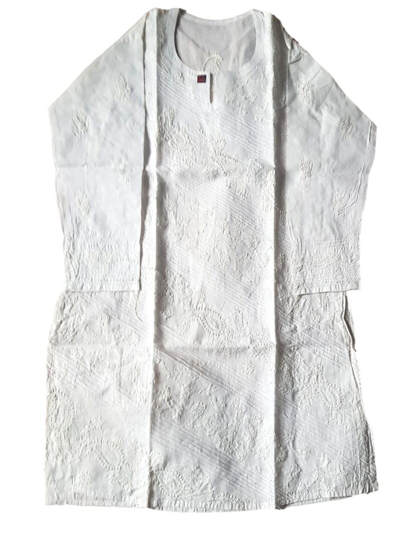 Women's Cotton Hand Embroidered Chikankari Straight Kurta - White