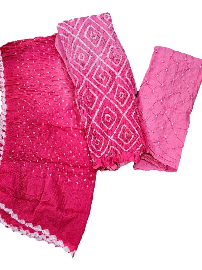Women's Pure Cotton Rajasthani Bandhani unstitched dress material with dupatta (Pink)