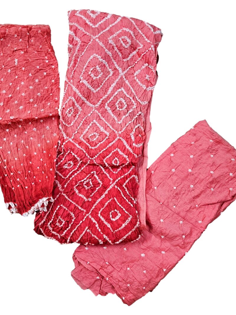 Women's Pure Cotton Rajasthani Bandhani unstitched dress material with dupatta (Peach)