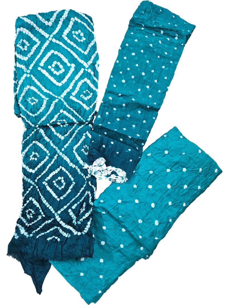 Women's Pure Cotton Rajasthani Bandhani unstitched dress material with dupatta (Forest Green)