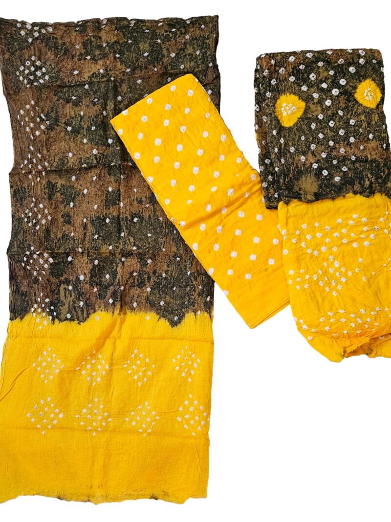 Women's Pure Cotton Rajasthani Bandhani unstitched dress material with dupatta (Yellow)