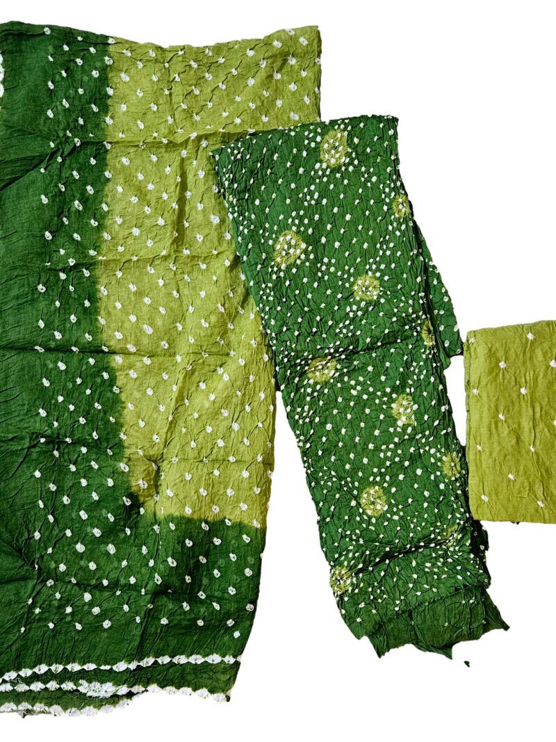 Women's Pure Cotton Rajasthani Bandhani unstitched dress material with dupatta (Green)