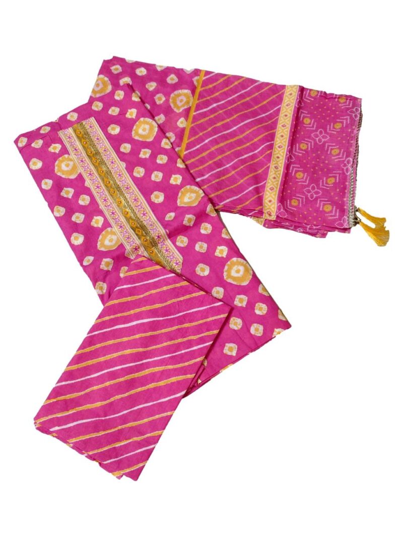 Pure Cotton Tie and Dye printed women's dress material with pure cotton dupatta - Pink (Unstitched)