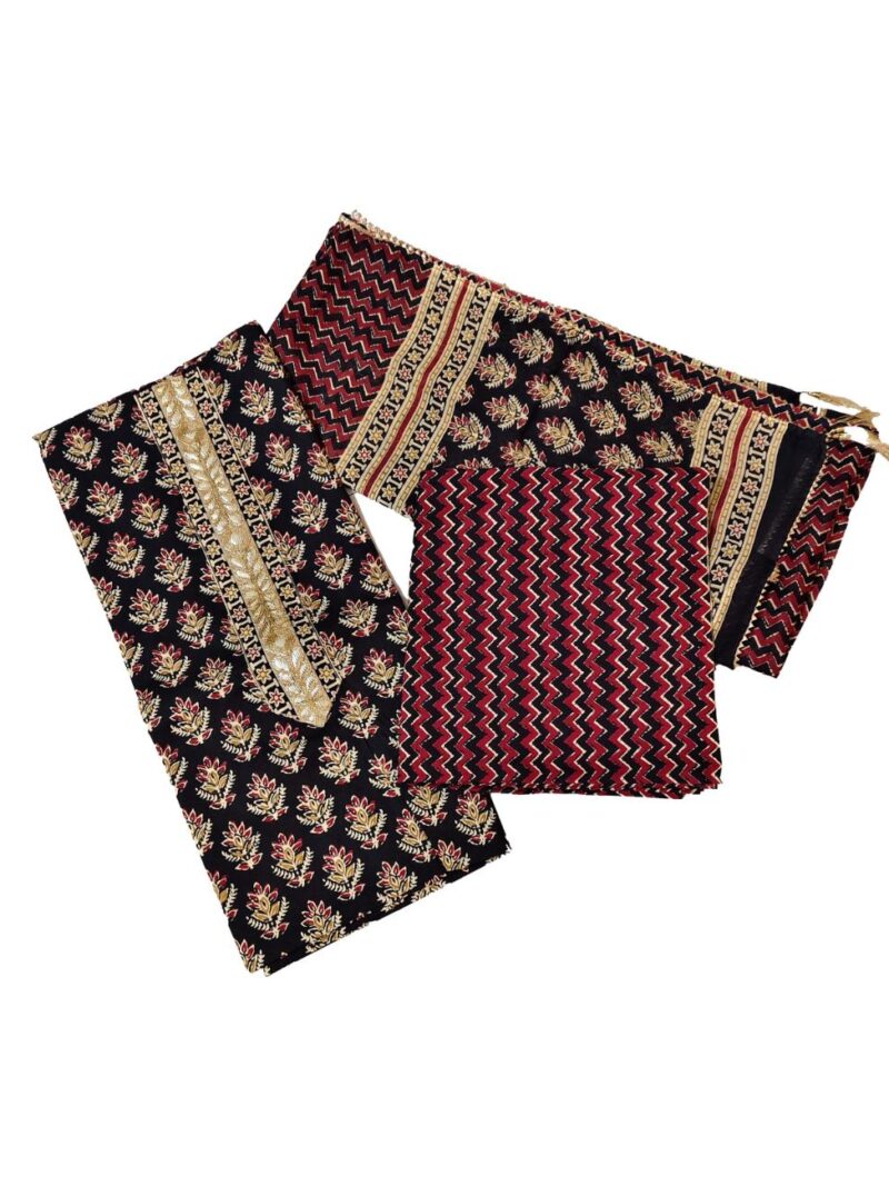 Pure Cotton hand block printed women's dress material with pure cotton dupatta - Brown (Unstitched)