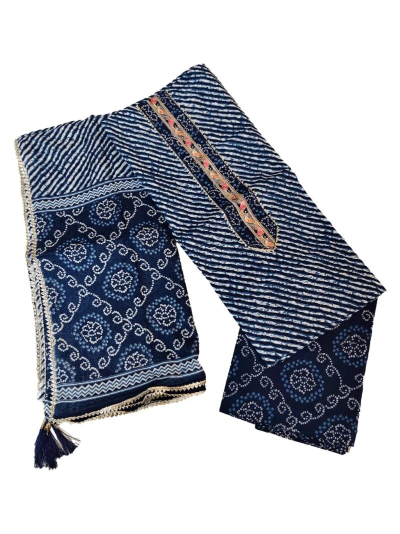 Pure Cotton hand block printed women's dress material with pure cotton dupatta - Blue (Unstitched)