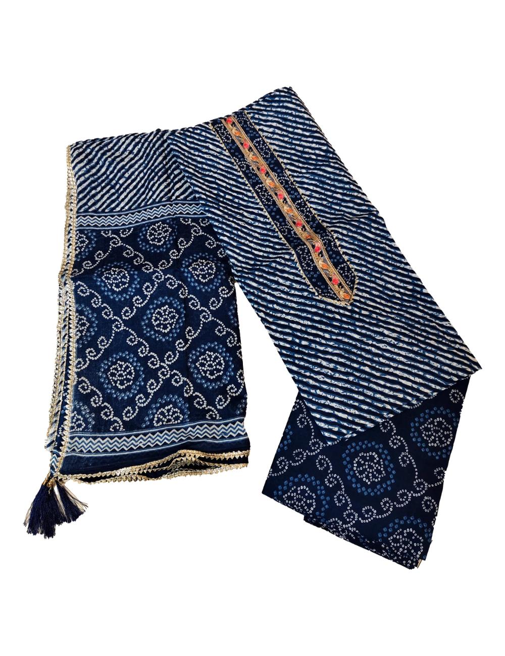 Pure Cotton hand block printed women's dress material with pure cotton dupatta - Blue (Unstitched) - Image 4