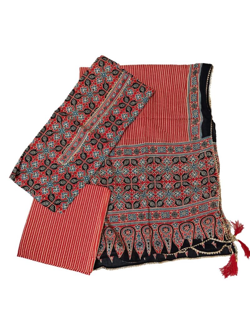 Pure Cotton hand block printed women's dress material with pure cotton dupatta - Brown (Unstitched)
