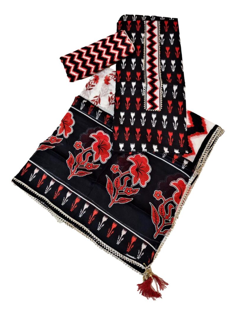 Pure Cotton hand block printed women's dress material with pure cotton dupatta - Black (Unstitched)