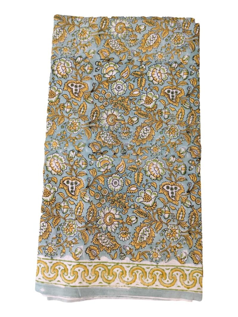 Pure Cotton hand block printed women's dress material with pure chiffon dupatta - Green and White (Unstitched)