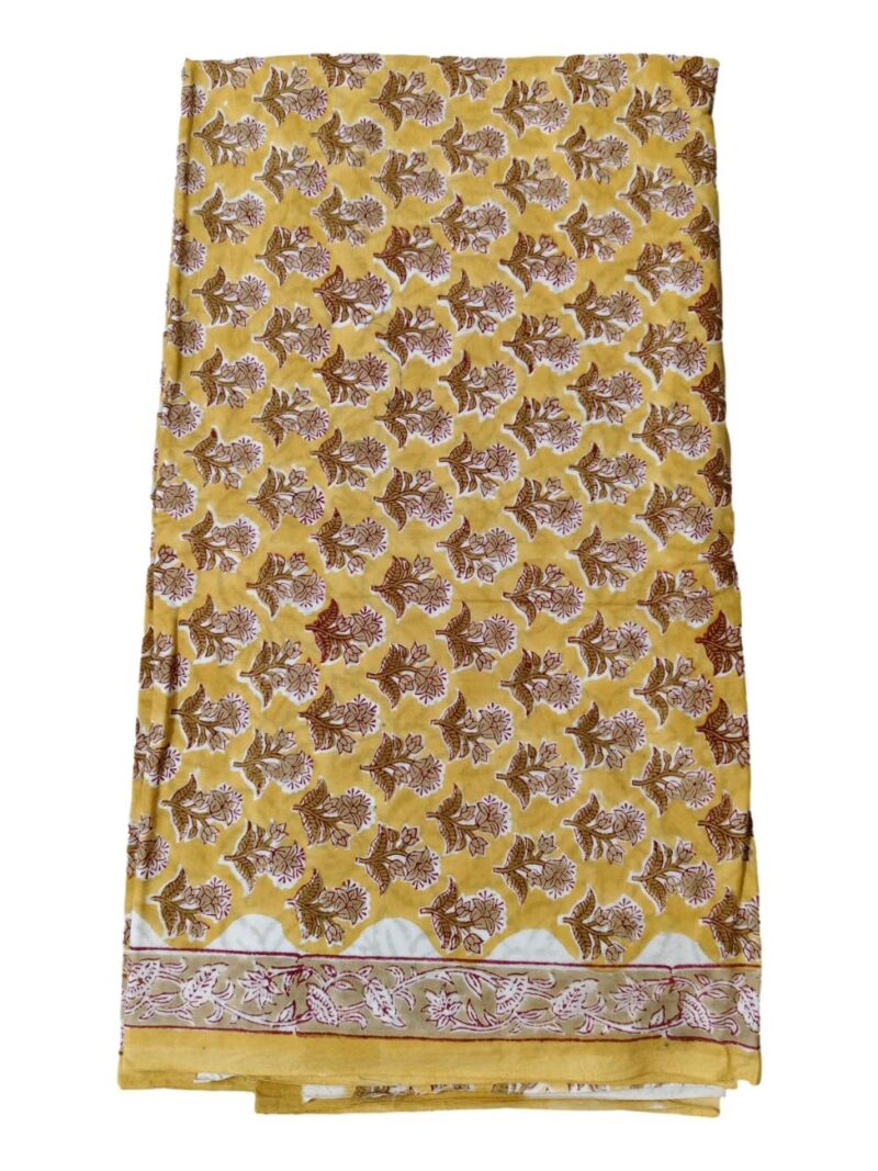Pure Cotton hand block printed women's dress material with pure chiffon dupatta - Yellow (Unstitched)