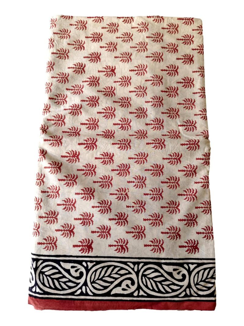 Pure Cotton hand block printed women's dress material with pure chiffon dupatta - Cream and Brown (Unstitched)