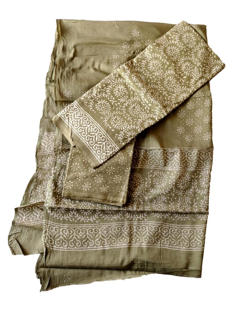 Pure Cotton hand block printed women's dress material with pure cotton dupatta - Green (Unstitched)