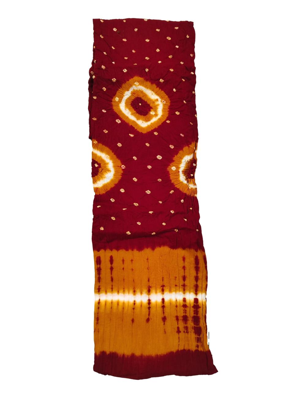 Women's Pure Cotton Rajasthani Bandhani unstitched dress material with dupatta (Maroon and Mustard) - Image 3