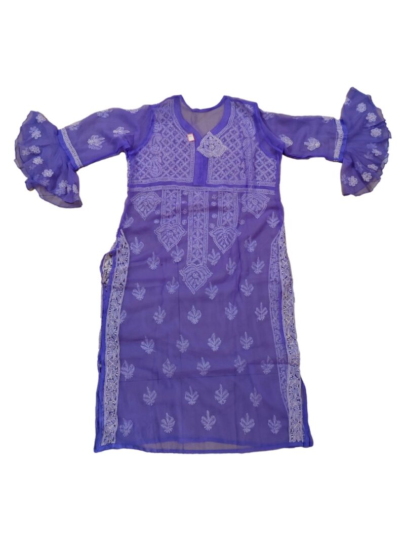 Women's Chiffon Hand Embroidered Chikankari straight kurta  - Purple