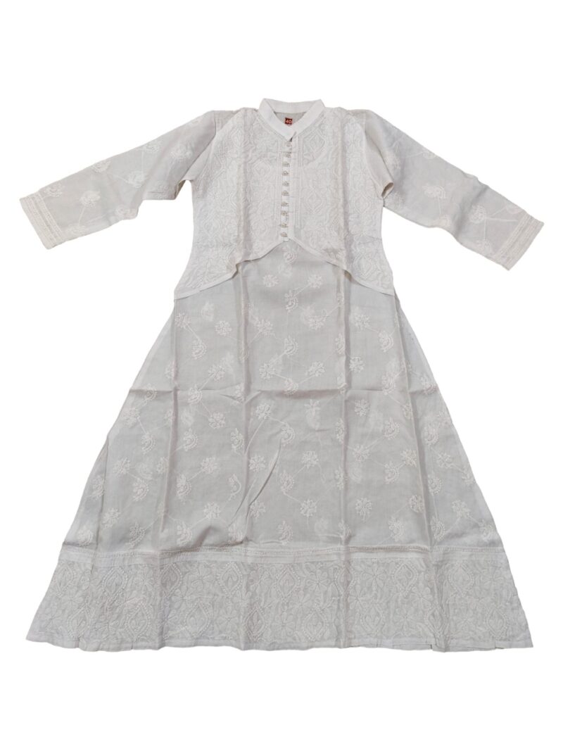 Women's Cotton Hand Embroidered Chikankari Umbrella Cut  Kurta - White