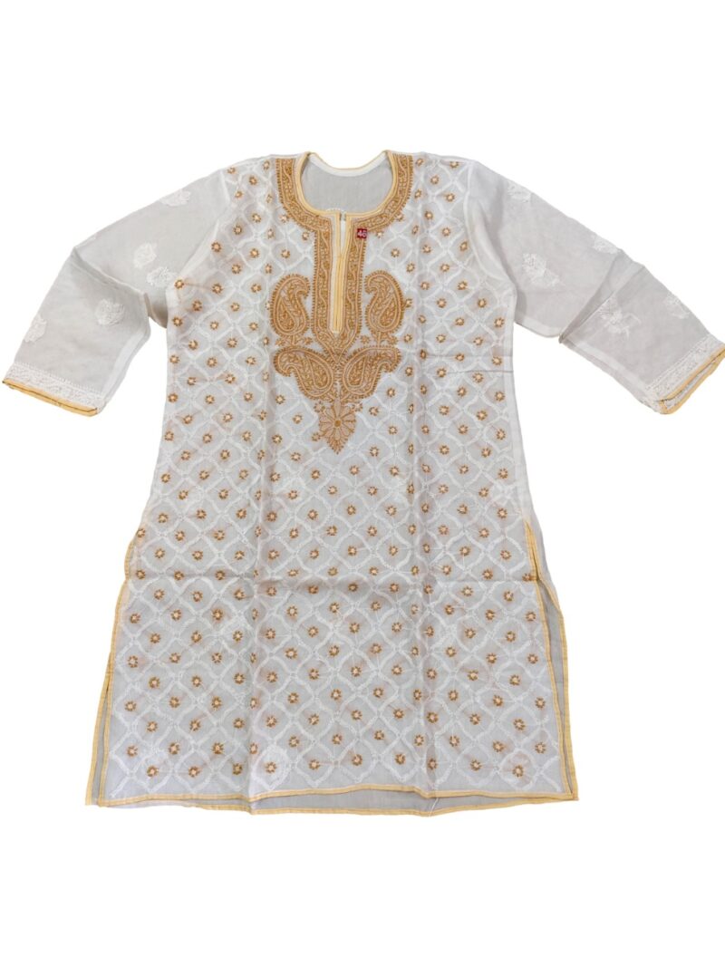 Women's Cotton Blend Hand Embroidered Chikankari Straight Kurta - White