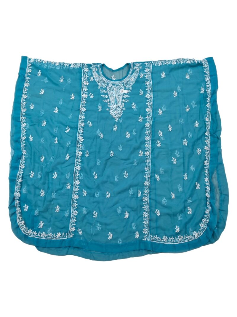Women's Chiffon Hand Embroidered Chikankari kaftan  - Blue
