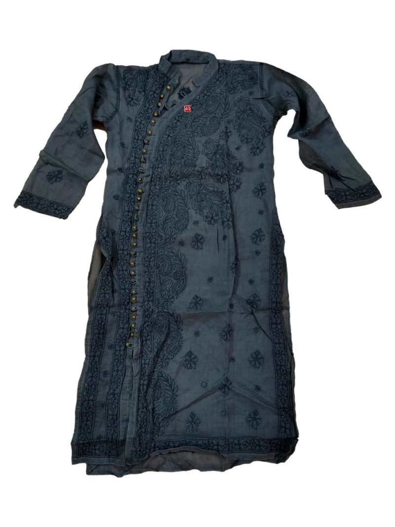 Women's Cotton Hand Embroidered Chikankari Angarkha A-Line  Kurta - Blue