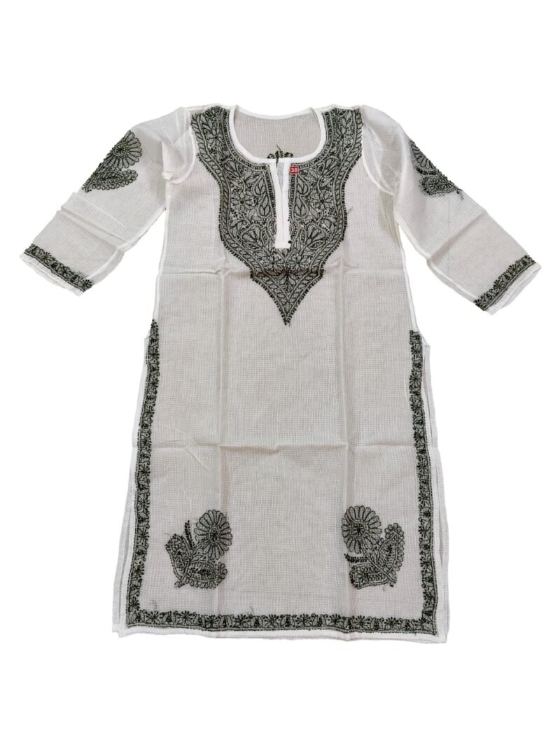 Women's Kota Cotton Hand Embroidered Chikankari Straight Kurta - White