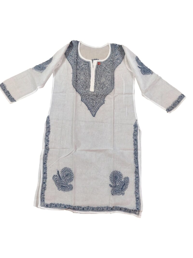 Women's Kota Cotton Hand Embroidered Chikankari Straight Kurta - White