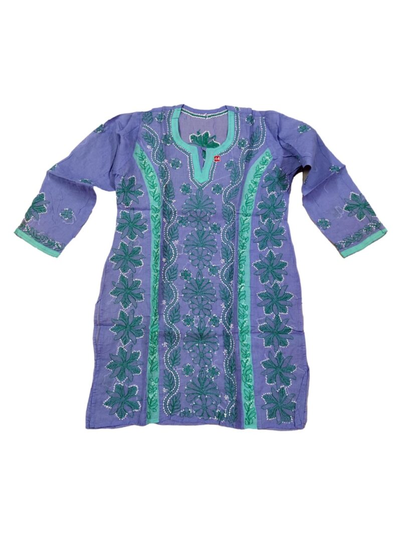 Women's Cotton Hand Embroidered Chikankari Straight Kurta - Purple