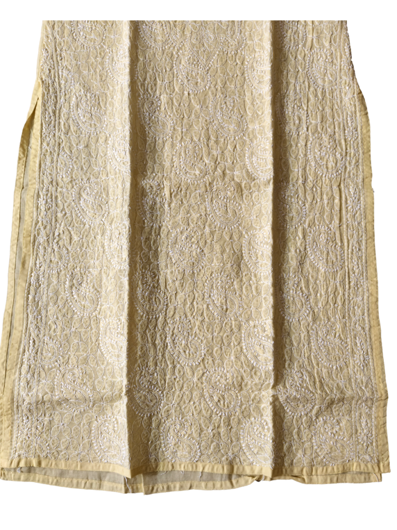 Women's Cotton Hand Embroidered Chikankari Straight Kurta - Yellow