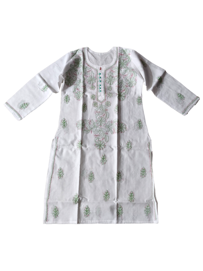 Women's Cotton Hand Embroidered Chikankari Straight Kurta - White