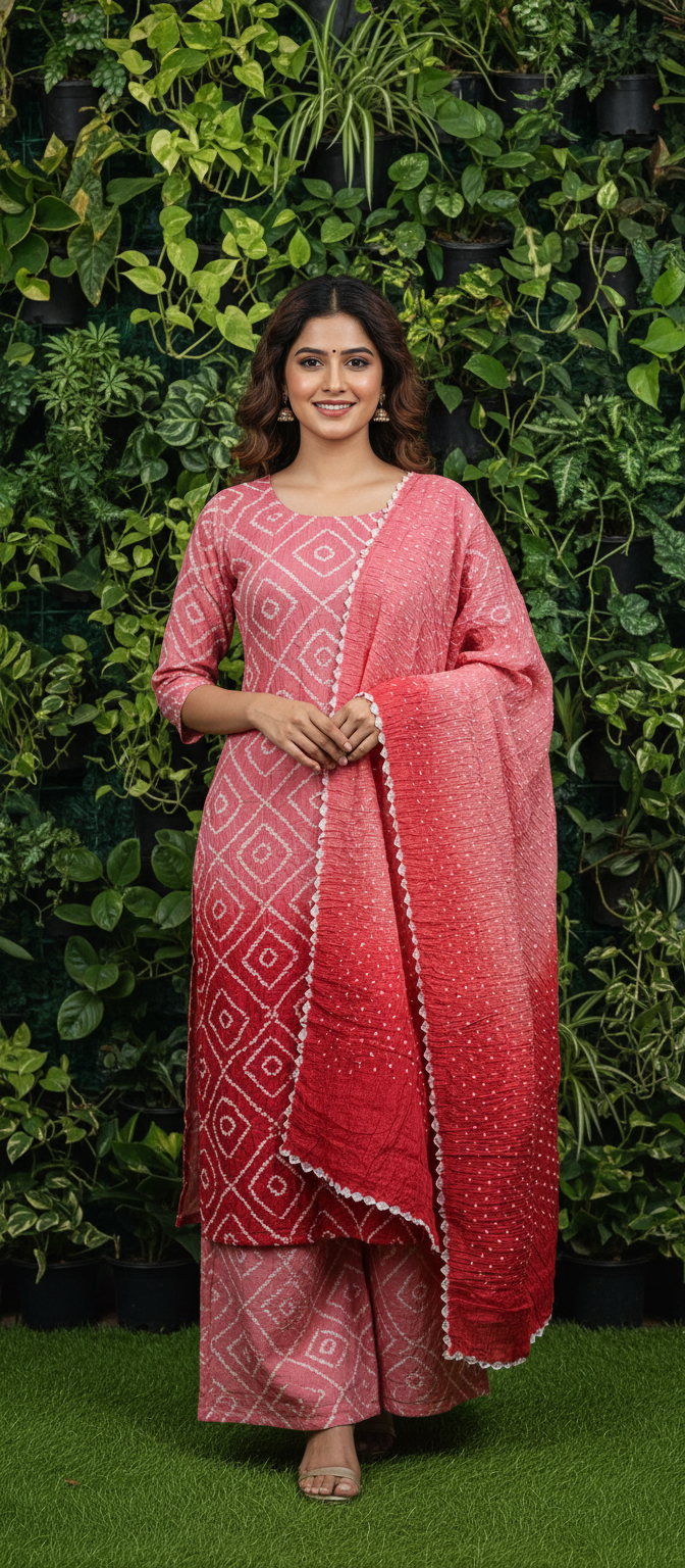 Women's Pure Cotton Rajasthani Bandhani unstitched dress material with dupatta (Peach)